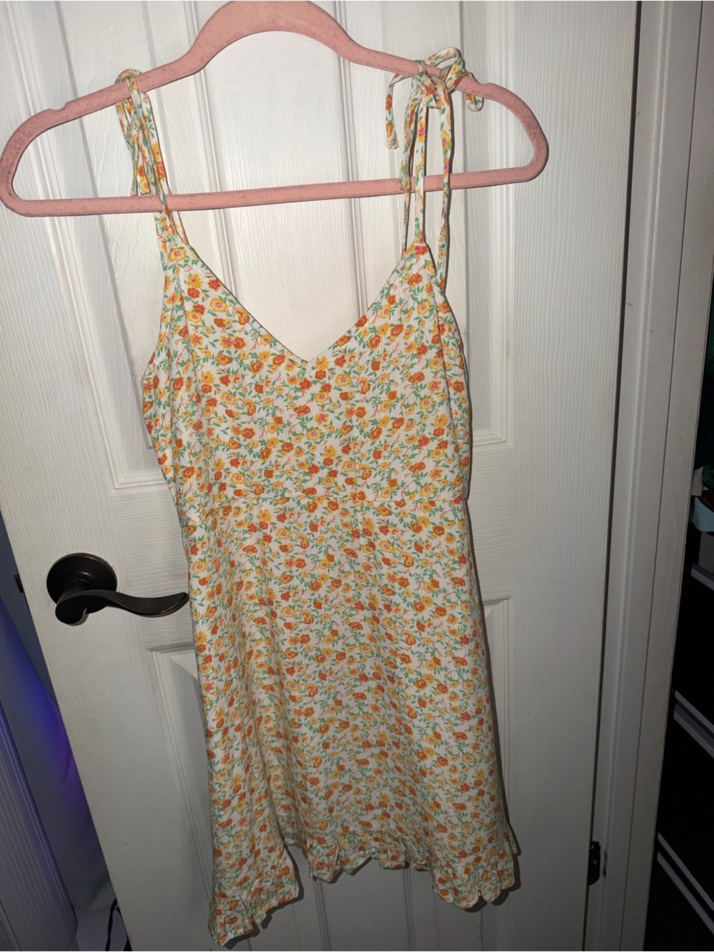 Billabong Floral Tie-Shoulder Mini Dress in Yellow and Orange